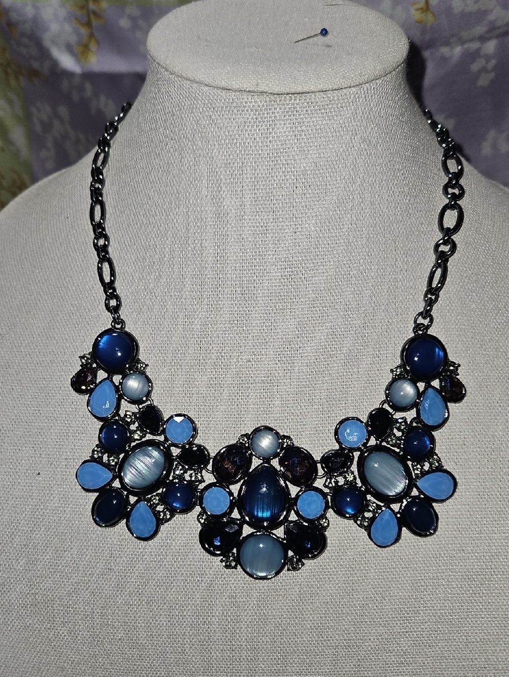 Women's Blue Gemstone Cluster Necklace - Fashion Jewelry NWT